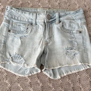 American Eagle Outfitters Faded Blue Ripped Jean Shorts